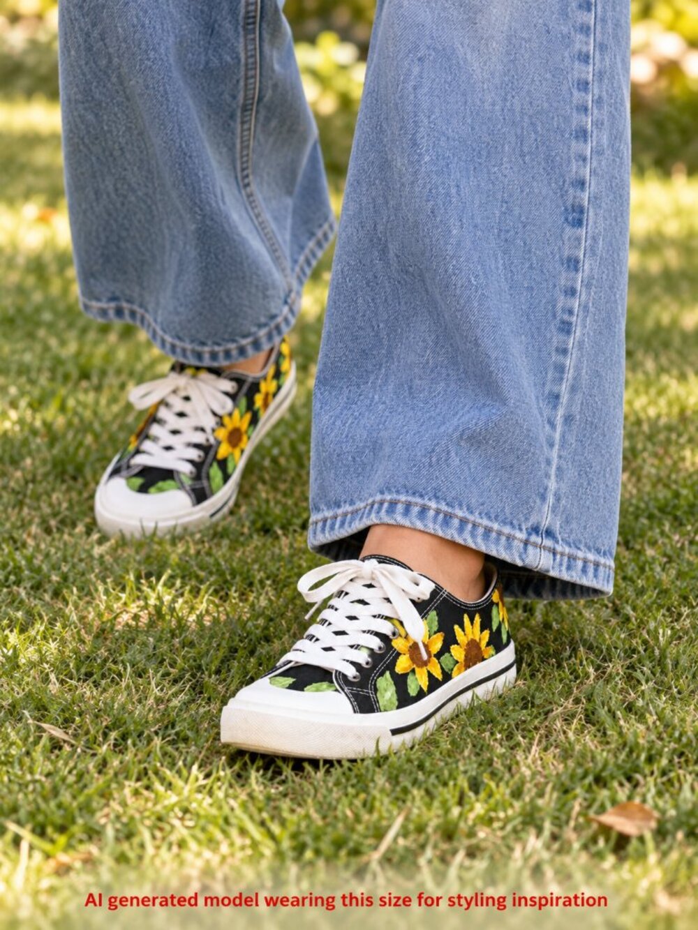 Hand Painted Sunflower Sneakers Artsy Floral Cottagecore Roebuck & Co Sz 8